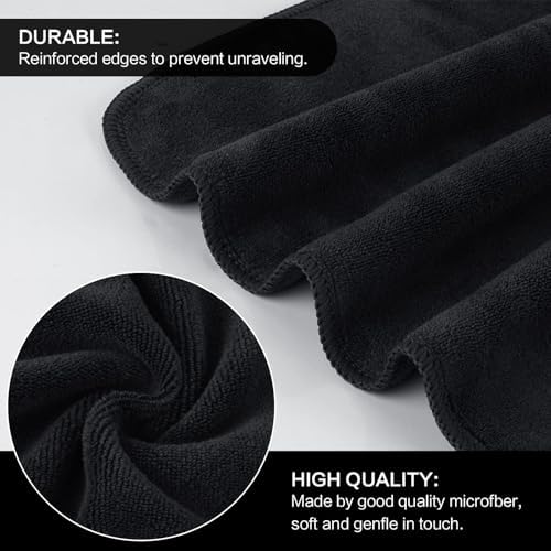 Microfiber Facial Cloths Fast Drying Washcloth 12inch x 12inch Black 20 pack