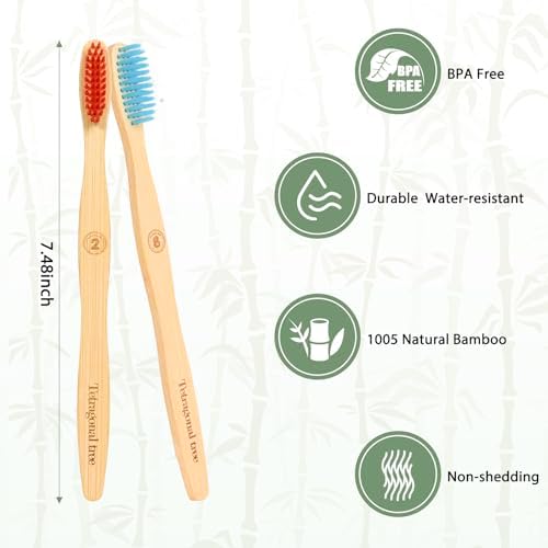 Tetragonal tree 8 Count Biodegradable Bamboo Toothbrushes - Natural Toothbrush Value Pack - Extra Soft Toothbrush for Adults, Good for Sensitive Teeth and Gums