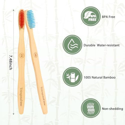 Tetragonal tree 8 Count Biodegradable Bamboo Toothbrushes - Natural Toothbrush Value Pack - Extra Soft Toothbrush for Adults, Good for Sensitive Teeth and Gums