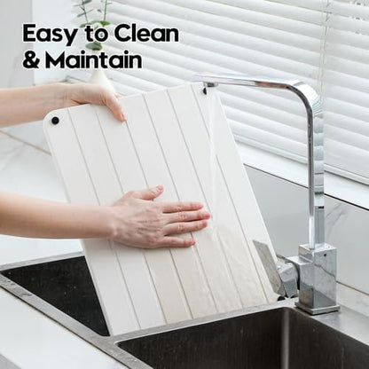 Razborci Stone Dish Drying Mat for Kitchen Counter, Water Absorbing Bathroom Tray Sink Organizer, Diatomaceous Earth Countertop Dish Rack Riser Sponge Holder Soap Dish, White, 16" x 12"
