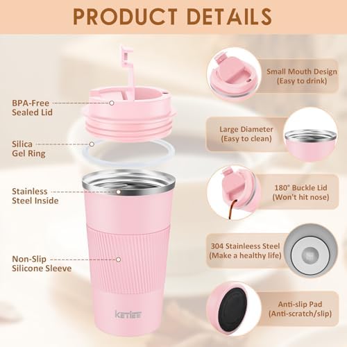 KETIEE 12oz Travel Mug, Insulated Coffee Cup with Leakproof Lid