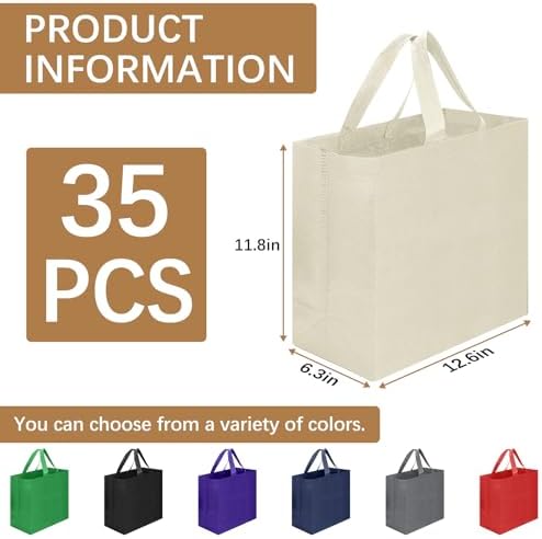 Reusable Grocery Bags 12.6 * 6.3 * 11.8 in - Non Woven Totes Bag with Reinforced Handles, Shopping Bags Bulk