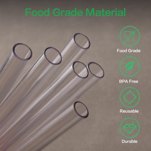 7-Inch Reusable Clear Drinking Straws, for 8/10/12 oz Kids' Cups, Coffee, Juice, Wine Tumblers, Jars, BPA-Free, Size: 7" x 10mm, Includes 8 Tritan Plastic Straws and 2 Cleaning Brushes