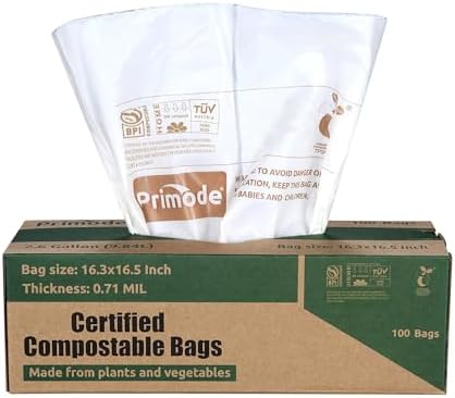 Compostable Bags, 2.6 Gallon Food Scraps Yard Waste Bags, 100 Count, Extra Thick 0.71 Mil. ASTMD6400 Compost Bags Small Kitchen Trash Bags, Certified By BPI And TÜV AUSTRIA