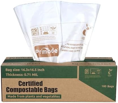 Compostable Bags, 2.6 Gallon Food Scraps Yard Waste Bags, 100 Count, Extra Thick 0.71 Mil. ASTMD6400 Compost Bags Small Kitchen Trash Bags, Certified By BPI And TÜV AUSTRIA