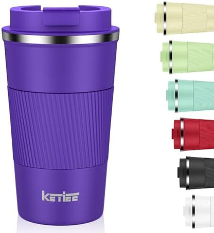 KETIEE 12oz Coffee Mug: Vacuum Insulated Coffee Cup with Leakproof Lid, Travel Coffee Mug Stainless Steel Double Walled Reusable Coffee Cup for Hot and Cold Water Tea (Purple)