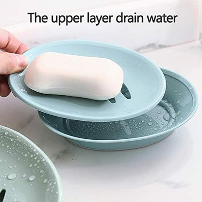 WYOK 2-Pack Soap Dish Plastic Soap Holder with Drainage for Shower (Blue)