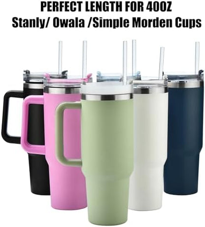 ALINK 13 inch Reusable Clear Plastic Straws, Extra Long Tritan Tumbler Replacement Straws for Stanley Cups, 1 Gallon, 64/40/ 32 oz Water Bottles, YETI, Starbucks, Set of 10 with Brush, AL13CLEAR