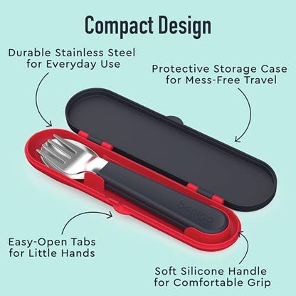 Bentgo Kids Stainless Steel Utensil Set - Reusable Fork, Spoon & Storage Case, PFAS- & BPA-Free, Easy-Grip Handles, Lightweight, Dishwasher Safe, School Lunch, Travel & Outdoors (NEW Sssnakes)