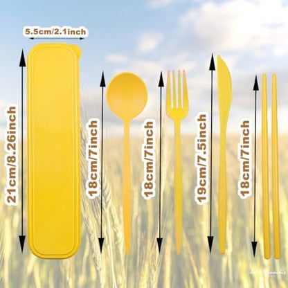 4 Sets Reusable Utensils Set with Case,Camping Cutlery Set Travel Silverware Set with Case Lunch Utensils Set for Work,Utensil Sets for Lunch Picnic Daily Use Outdoor (Yellow)