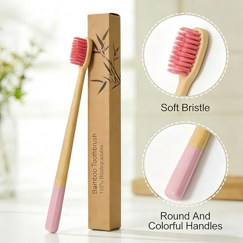 Gufiky Bamboo Toothbrushes Soft Bristles 6 Pack - Natural Wooden Toothbrush for Adults, Eco Friendly & Plastic Free Toothbrush with Cone Handle, Biodegradable & Non Toxic Tooth Brush Set