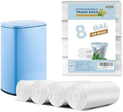 Medium Garbage Bags 8 Gallon / 30 Liters Trash Bags for Office, Kitchen, Camping, 80 Count, Clear White