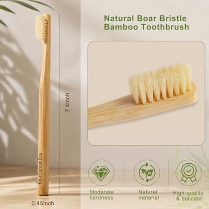 Boar Bristle Toothbrush, Natural Bamboo Toothbrushes 6 Pack
