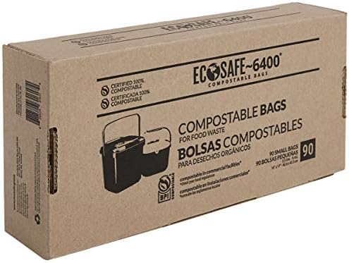 EcoSafe-6400 CP1617-6 Certified Compostable Bag - 16x17” Green Bags for 2.5 Gallon Bin - Extra Strong Leak, Puncture and Tear Resistant Food Scraps Bin Liners, Pack of 90