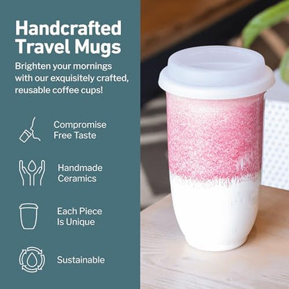 NOVA CERAMICS Coffee Travel Mug - Coffee Travel Cup – Microwave & Dishwasher Safe Coffee Pink Tumbler - Gifts For Women Men Him Her – 16oz – Coral Pink