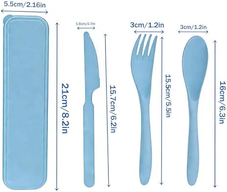 Wheat Straw Travel Utensils, BPA Free Reusable Fork Spoon Knife with Case
