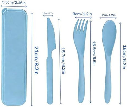 Wheat Straw Travel Utensils, BPA Free Reusable Fork Spoon Knife with Case