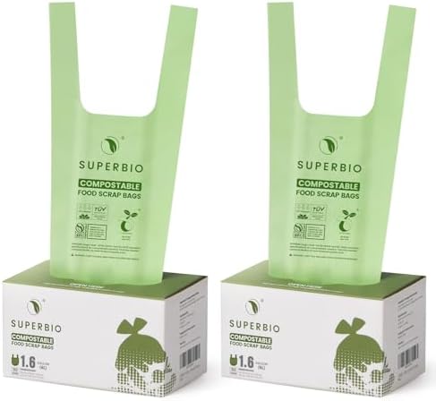 SUPERBIO 1.6 Gallon Compostable Food Scrap Bags with Handles
