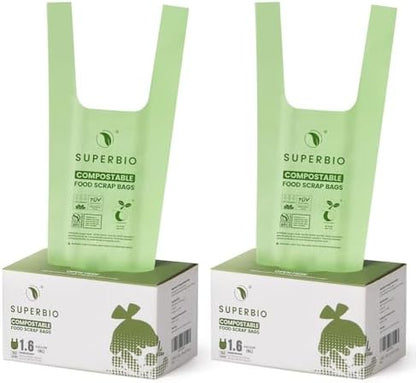 SUPERBIO 1.6 Gallon Compostable Food Scrap Bags with Handles