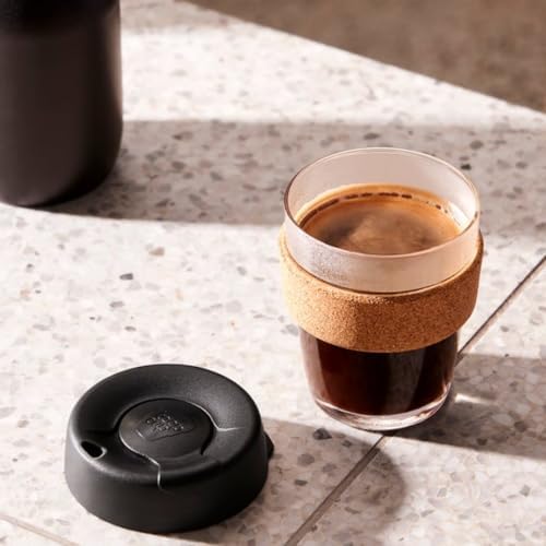 KeepCup Brew Cork - Reusable Coffee Cup Tempered Glass and Natural Cork, M 12oz/340ml - Black (Pack of 10)