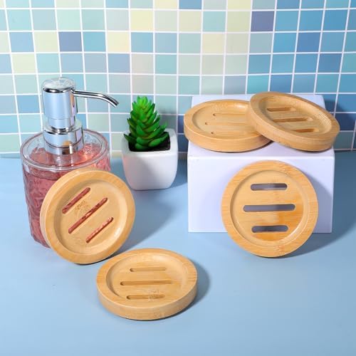 16 Pcs Bamboo Soap Dishes, Wooden Soap Holder with Drainage - Round Natural Soaps Trays for Bathroom, Kitchen, Shower (3.2 Inch)