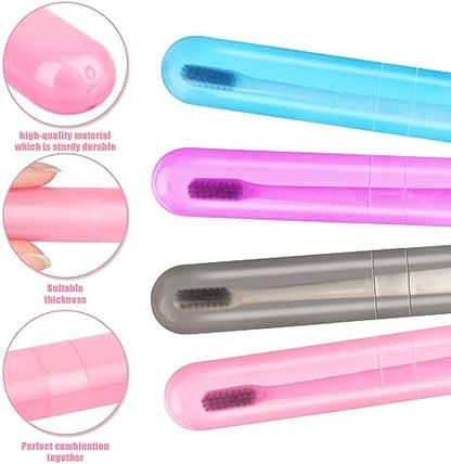 Hooqict 4 Pack Travel Toothbrush Case Portable Travel Toothbrush Holder Plastic Toothbrush Container Protector Cover Case for Traveling, Bathroom, Camping, Home, School, Business