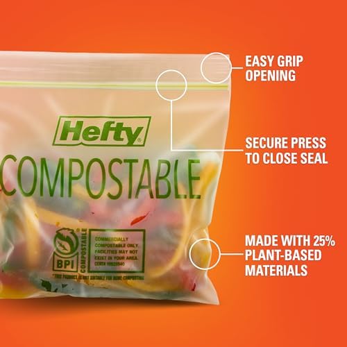 Hefty Compostable Press-To-Close Sandwich bags, 50 Count