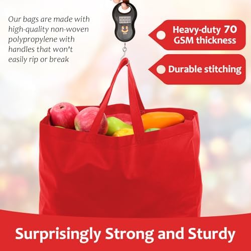 50 Pcs Reusable Tote Bag with Handles Bulk Extra Large Non Woven Grocery Shopping Bags for Boutiques Retail Store(Red)