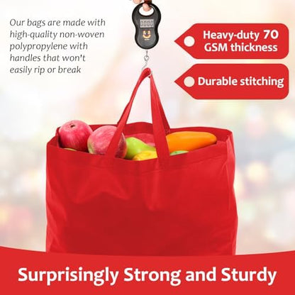50 Pcs Reusable Tote Bag with Handles Bulk Extra Large Non Woven Grocery Shopping Bags for Boutiques Retail Store(Red)