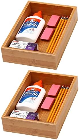 YBM Home Bamboo Drawer Organizer Storage Box for Kitchen Drawer, Junk Drawer, Office, Bedroom, Children Room, Craft, Sewing, and Bathroom, 2 Pack 6x9x2 inch