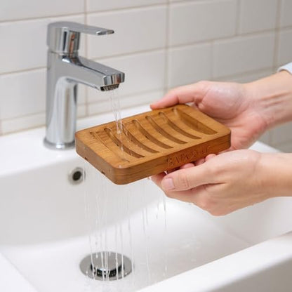 2 Pack FSC Bamboo Soap Holder, Slotted Self-Draining Dish, Acacia Style