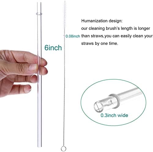 DAKOUFISH 6 Inch Reusable Clear Plastic Drinking Straws for Short Mini 6 oz-8 oz Mason Jar Tumblers,Set of 12 Pcs Straws with Cleaning Brush (6inch, 7color)