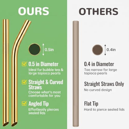 NiHome 4-Pack Stainless Steel Straws for Boba, Smoothie, 10.4” Metal Straws
