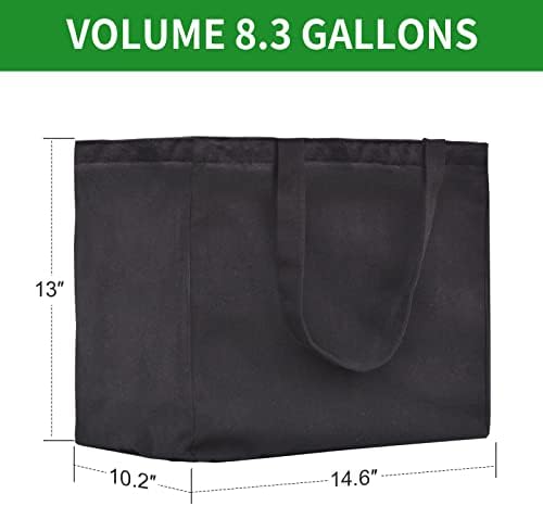 Heavy Duty Canvas Reusable Grocery Bags - 8.3 Gal Foldable Large Tote with Handles, Holds 60 lbs & Washable Eco-friendly Bags with 5 Pockets