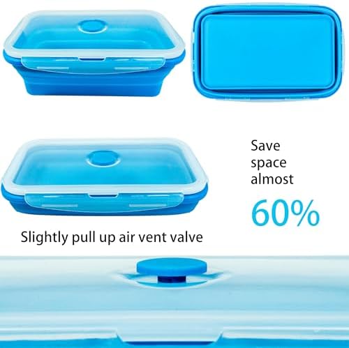 Plus 4PCS Foldable Silicone Food Storage Containers for Kitchen Storage for Leftovers Fruits and Meal Prep Dishwasher Safe Microwave Safe Ideal for Home and Travel (blue, 40OZ)