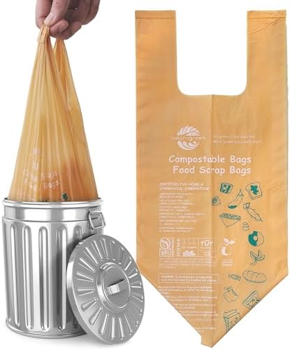 1.6 Gallon Compostable Handle Tie Garbage Bags, Small Trash Bags for Countertop Bin, Extra Thick 0.78 Mils, Certified US BPI ASTM D6400, 6 Liter, 50 Count