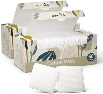 Ourmed Life Large Cotton Pads for Face, 3 x 3 Makeup Remover Pads, 120 ct