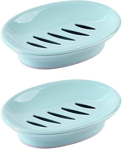 WYOK 2-Pack Soap Dish Plastic Soap Holder with Drainage for Shower (Blue)
