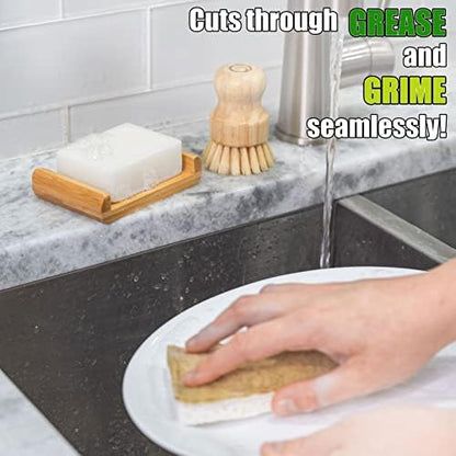 Dish Soap Bar with Bamboo Soap Dish Tray – Solid Dish Soap Block, Eco Friendly Non Toxic Plant Based Dishwashing Soap, Fragrance Free, Zero Waste, Biodegradable Kitchen Soap (5.64 oz)