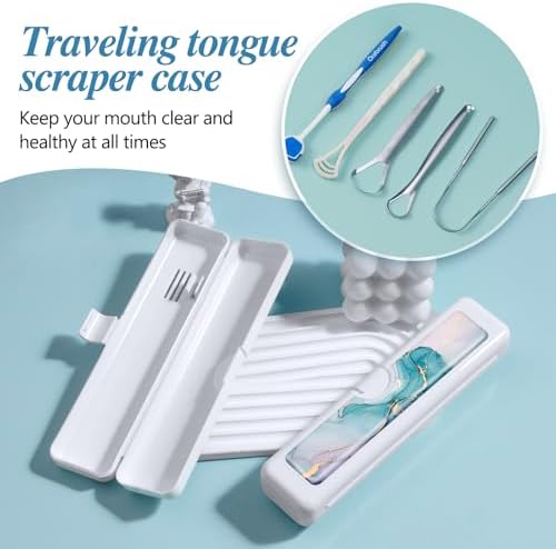 2 Pcs Toothbrush Travel Case - Colorful Pattern, Holder and Covers for Toothbrushes, Includes Tongue Scraper Case
