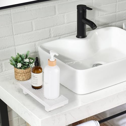 Bathroom Tray Farmhouse Decor Kitchen Soap Holder, 8.7" * 3.6" White