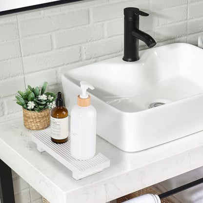 Bathroom Tray Farmhouse Decor Kitchen Soap Holder, 8.7" * 3.6" White