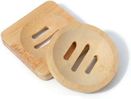 Ymapinc 2-Pack Bamboo Soap Holder, Round+Square for Home Shower Bathroom