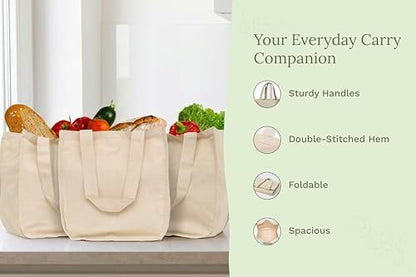 Best Canvas Grocery Shopping Bags - Cloth Grocery Tote Bags - Reusable Cotton Grocery Tote Bags with Bottle Sleeves
