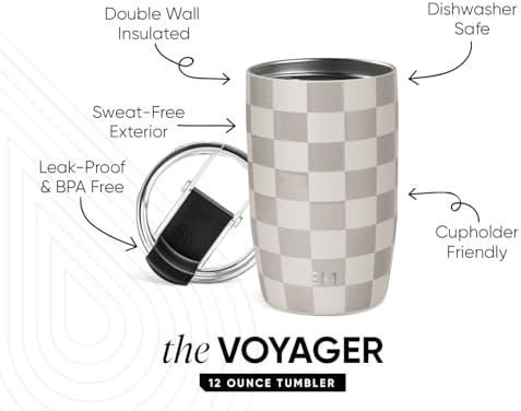 Simple Modern Travel Coffee Mug with Lid | 12oz | Checkered