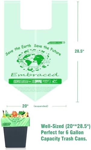 BEIDOU-PAC 4-6 Gallon Compostable Trash Bags, 150 Count Kitchen Trash Bags with Handle, Sturdy Compost Garbage Bags for Food Scrap Waste, ASTM D6400, US BPI Certified