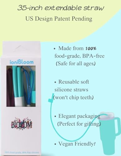 Extendable Long Straws for Stanley Cup, 2 Pack 35" Reusable Silicone Straws- CPC Certified, Fits 40 oz Tumbler And Large Water Bottle, Soft & Flexible Straw Accessories Gift Idea