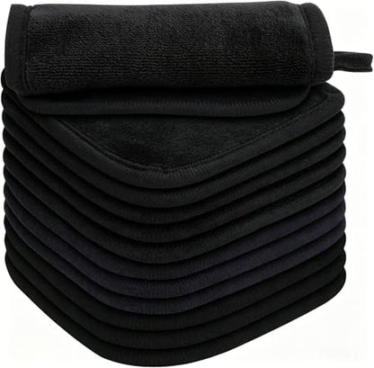 Makeup Remover Cloth 12 Pack, Ultra Soft and Reusable Microfiber Makeup Remover Towels for All Skin Types, Makeup Removal Face Cleansing Cloth, 6” X 6”, Black