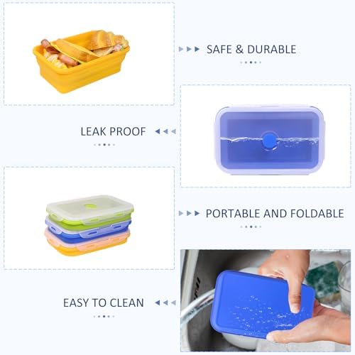 3 Pack Collapsible Silicone Food Storage Containers with Lids, 40.6oz Bento Lunch Boxes, for Kitchen, Office, Camping, Travel, BPA Free
