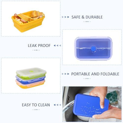 3 Pack Collapsible Silicone Food Storage Containers with Lids, 40.6oz Bento Lunch Boxes, for Kitchen, Office, Camping, Travel, BPA Free